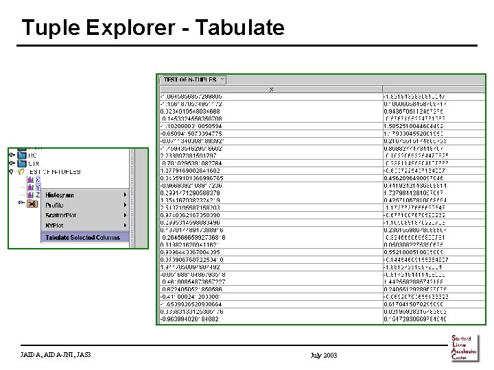 Tuple Explorer - Tabulate JAIDA, AIDA-JNI, JAS 3 July 2003 