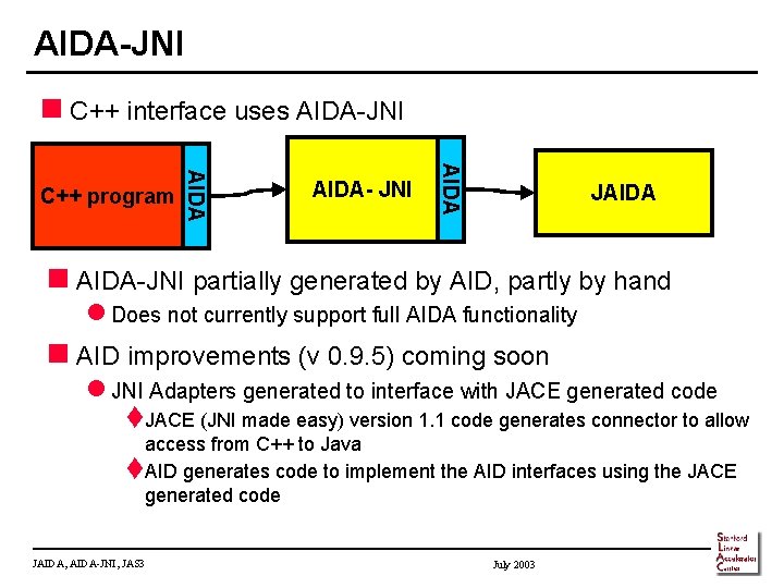 AIDA-JNI n C++ interface uses AIDA-JNI AIDA- JNI AIDA C++ program JAIDA n AIDA-JNI