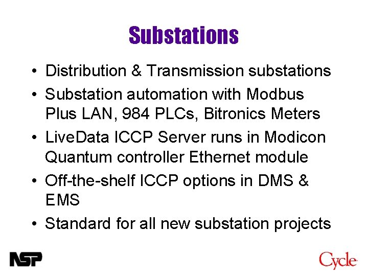 Substations • Distribution & Transmission substations • Substation automation with Modbus Plus LAN, 984