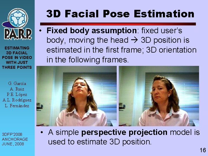 3 D Facial Pose Estimation ESTIMATING 3 D FACIAL POSE IN VIDEO WITH JUST