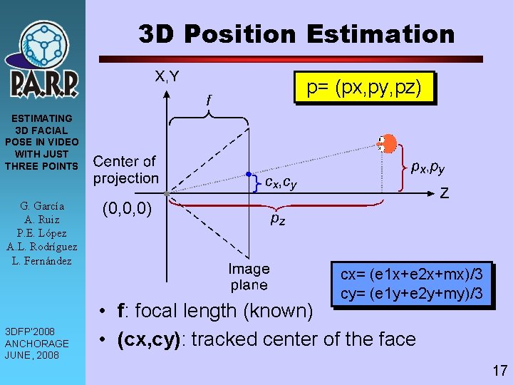 3 D Position Estimation p= (px, py, pz) ESTIMATING 3 D FACIAL POSE IN