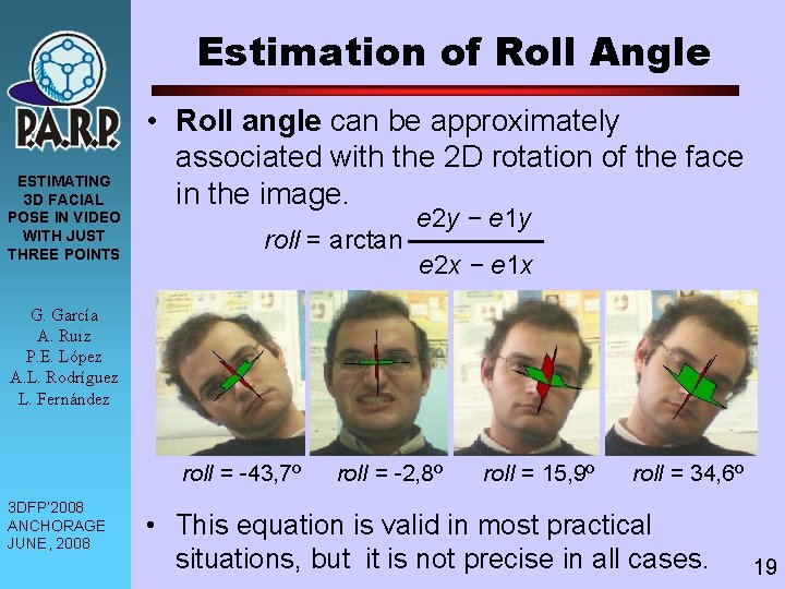 Estimation of Roll Angle ESTIMATING 3 D FACIAL POSE IN VIDEO WITH JUST THREE