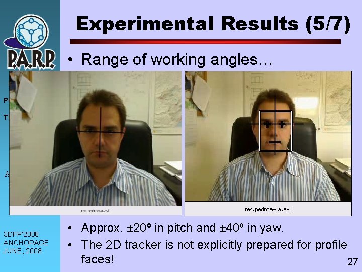 Experimental Results (5/7) • Range of working angles… ESTIMATING 3 D FACIAL POSE IN