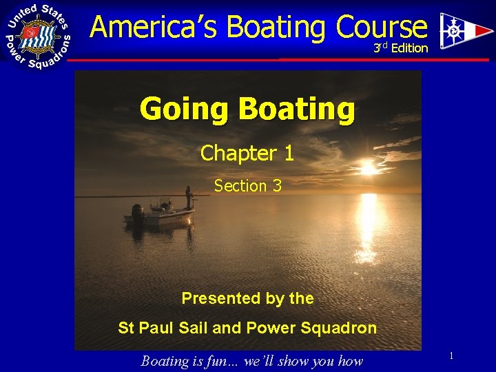 America’s Boating Course 3 Edition rd Going Boating Chapter 1 Section 3 Presented by