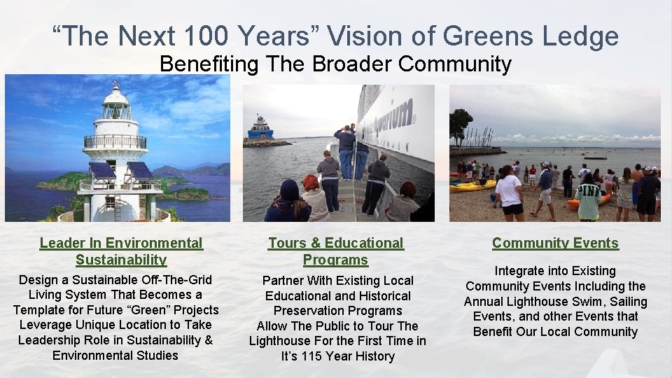 “The Next 100 Years” Vision of Greens Ledge Benefiting The Broader Community Leader In