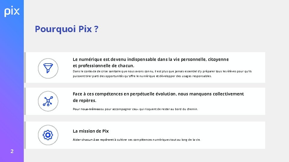 Pourquoi Pix ? Le numérique est devenu indispensable dans la vie personnelle, citoyenne et