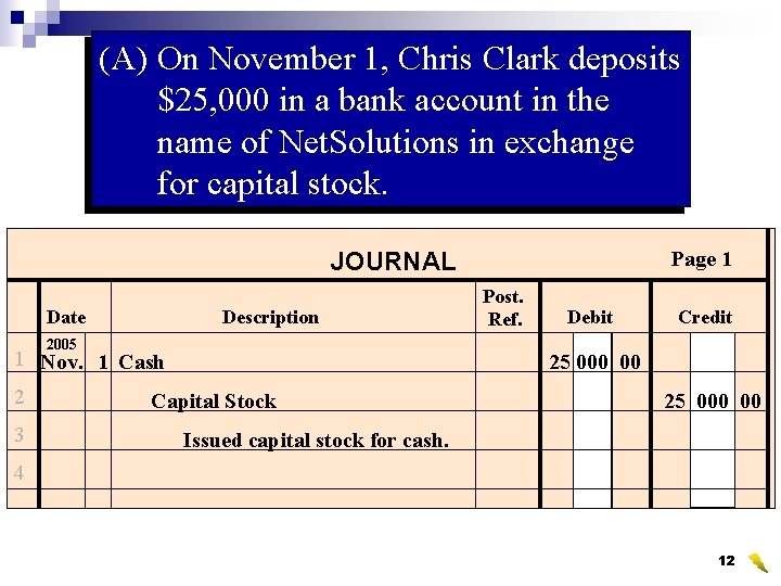 (A) On November 1, Chris Clark deposits $25, 000 in a bank account in
