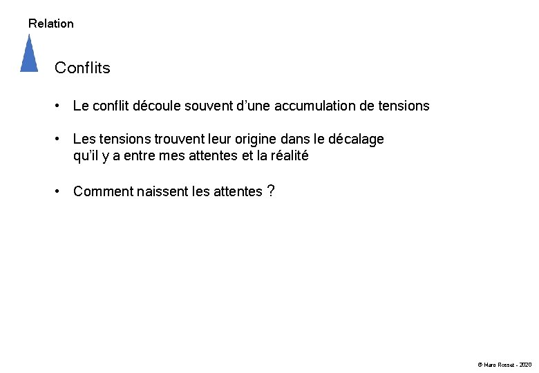 Relation Conflits • Le conflit découle souvent d’une accumulation de tensions • Les tensions