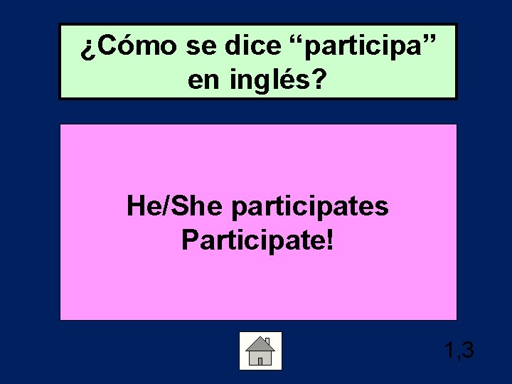 ¿Cómo se dice “participa” en inglés? He/She participates Participate! 1, 3 