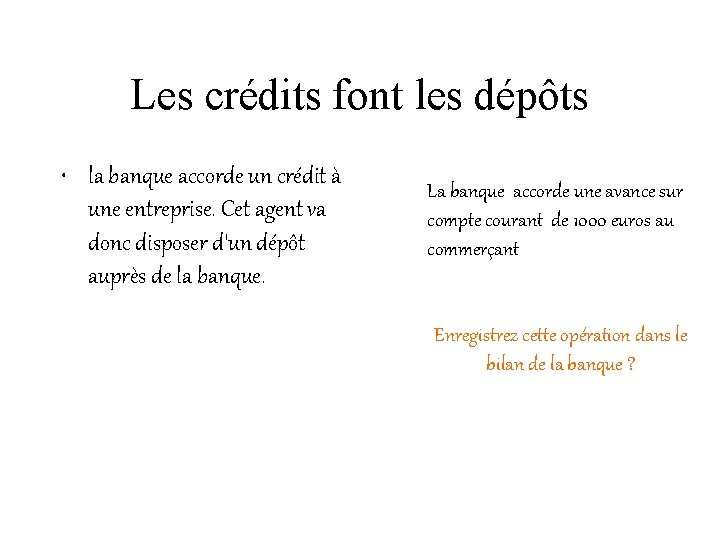 Les crédits font les dépôts • la banque accorde un crédit à une entreprise.