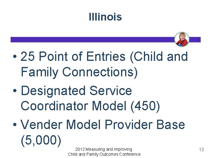 Illinois • 25 Point of Entries (Child and Family Connections) • Designated Service Coordinator
