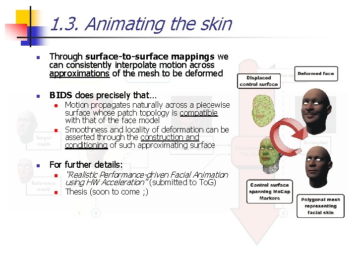 1. 3. Animating the skin n n Through surface-to-surface mappings we can consistently interpolate