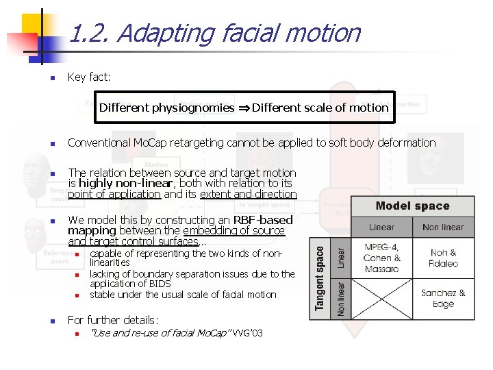 1. 2. Adapting facial motion n Key fact: Different physiognomies Different scale of motion