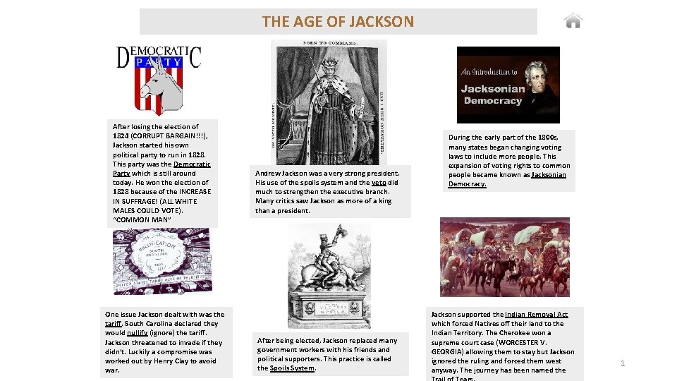 THE AGE OF JACKSON After losing the election of 1824 (CORRUPT BARGAIN!!!), Jackson started