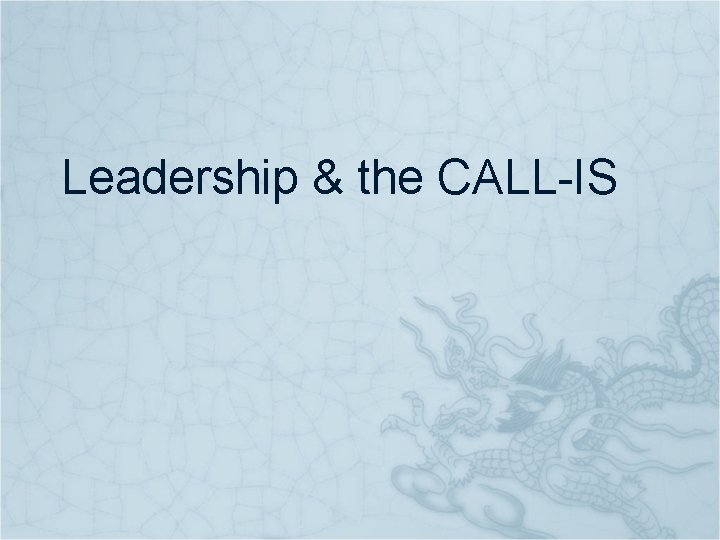 Leadership & the CALL-IS 