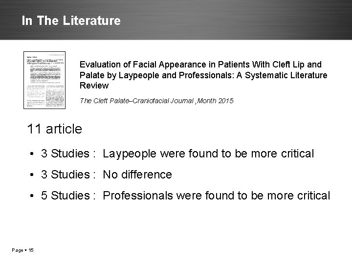 In The Literature Evaluation of Facial Appearance in Patients With Cleft Lip and Palate