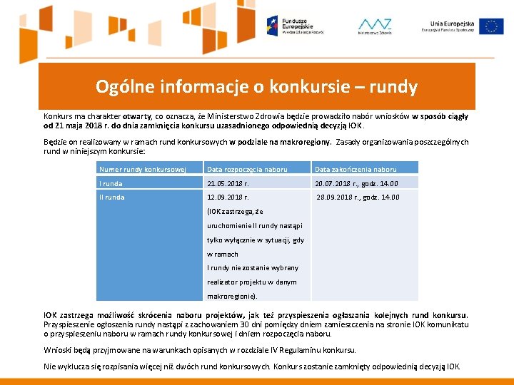 Ogólne informacje o konkursie – rundy Konkurs ma charakter otwarty, co oznacza, że Ministerstwo