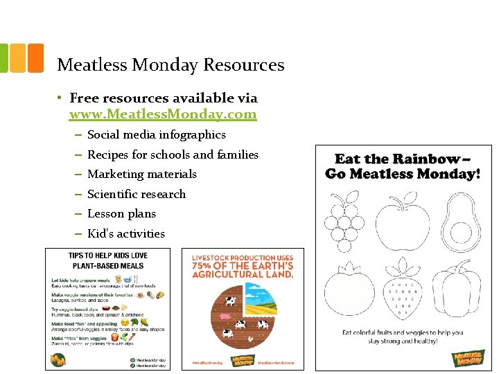 Meatless Monday Resources • Free resources available via www. Meatless. Monday. com – Social