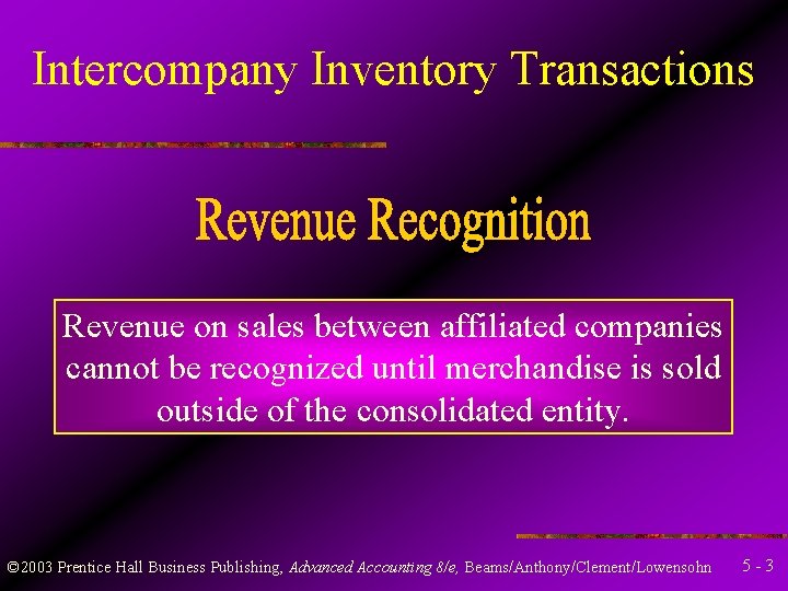 Intercompany Inventory Transactions Revenue on sales between affiliated companies cannot be recognized until merchandise