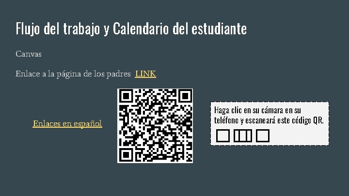 Flujo del trabajo y Calendario del estudiante Canvas Enlace a la página de los