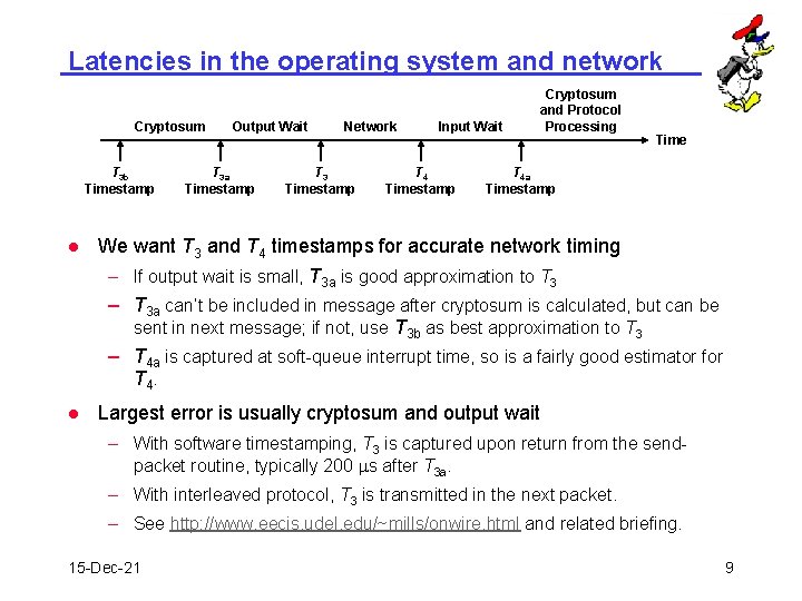 Latencies in the operating system and network Cryptosum T 3 b Timestamp Output Wait