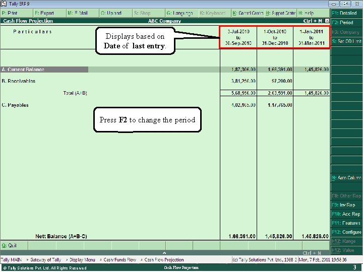 Displays based on By default, Monthly Projected Date of last entry. Columns are displayed