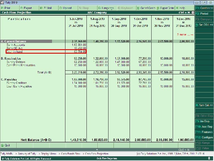 Cash Flow Projection • Configuring Cash Flow Projection • F 12: Configure Enable this