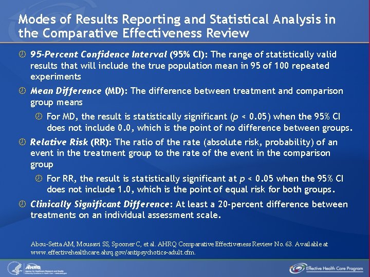 Modes of Results Reporting and Statistical Analysis in the Comparative Effectiveness Review 95 -Percent