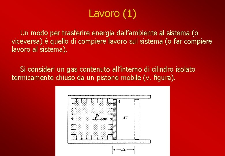 Lavoro (1) Un modo per trasferire energia dall’ambiente al sistema (o viceversa) è quello