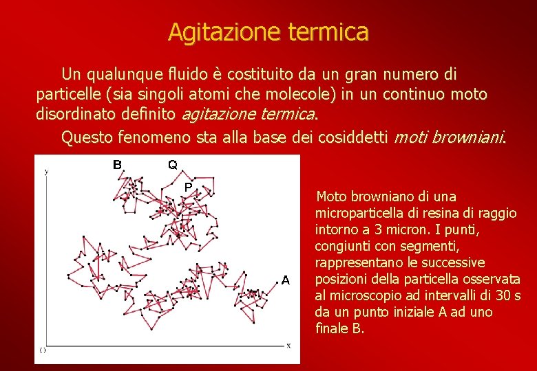 Agitazione termica Un qualunque fluido è costituito da un gran numero di particelle (sia