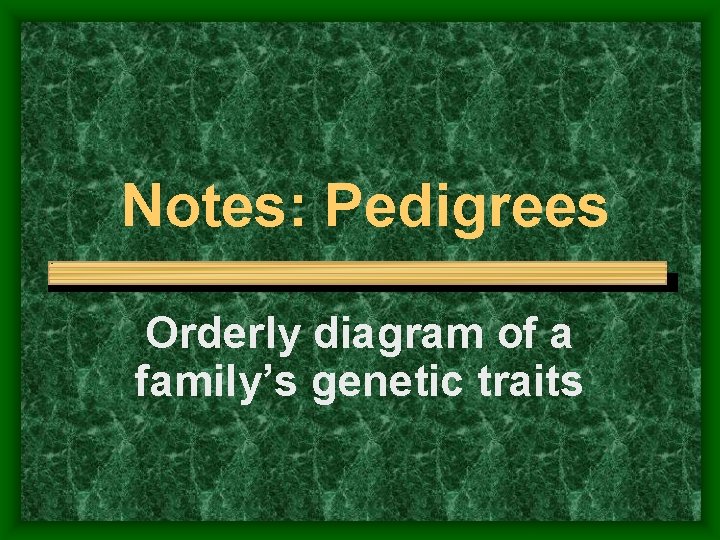 Notes: Pedigrees Orderly diagram of a family’s genetic traits 