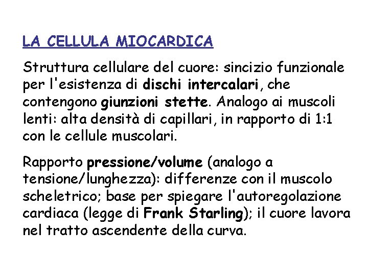 LA CELLULA MIOCARDICA Struttura cellulare del cuore: sincizio funzionale per l'esistenza di dischi intercalari,