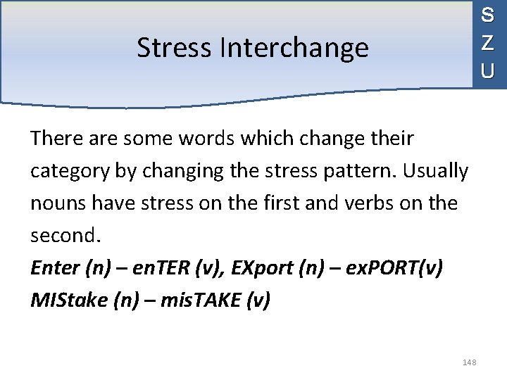 S Z U Stress Interchange There are some words which change their category by