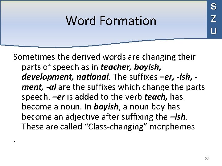 S Z U Word Formation Sometimes the derived words are changing their parts of