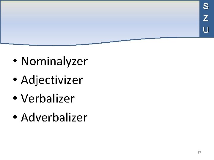 S Z U • Nominalyzer • Adjectivizer • Verbalizer • Adverbalizer 67 