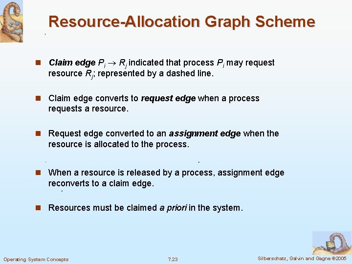 Resource-Allocation Graph Scheme n Claim edge Pi Rj indicated that process Pi may request