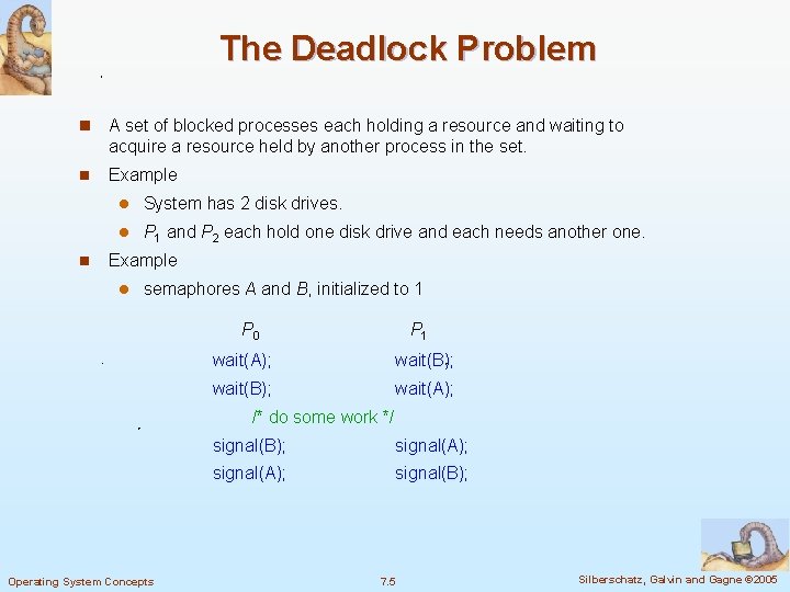 The Deadlock Problem n A set of blocked processes each holding a resource and