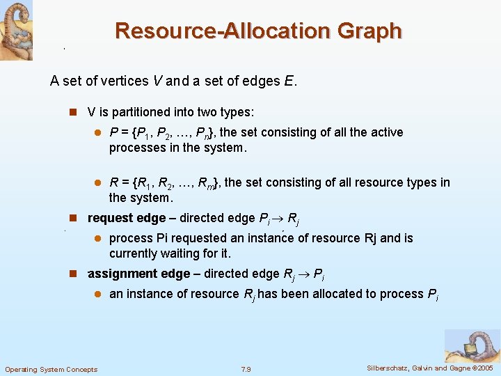 Resource-Allocation Graph A set of vertices V and a set of edges E. n