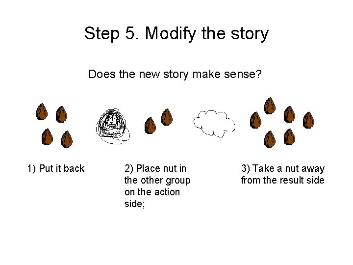 Step 5. Modify the story Does the new story make sense? 1) Put it