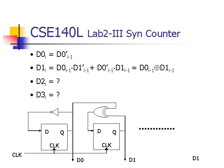CSE 140 L Lab 2 -III Syn Counter • D 0 i = D