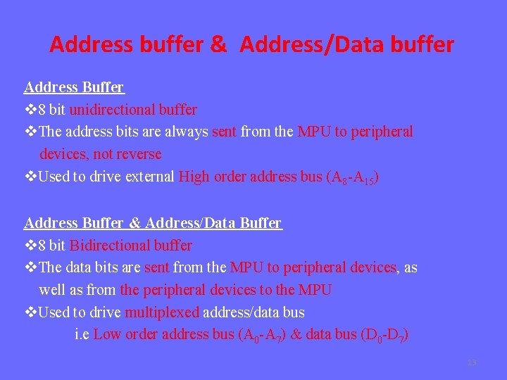 Address buffer & Address/Data buffer Address Buffer v 8 bit unidirectional buffer v. The