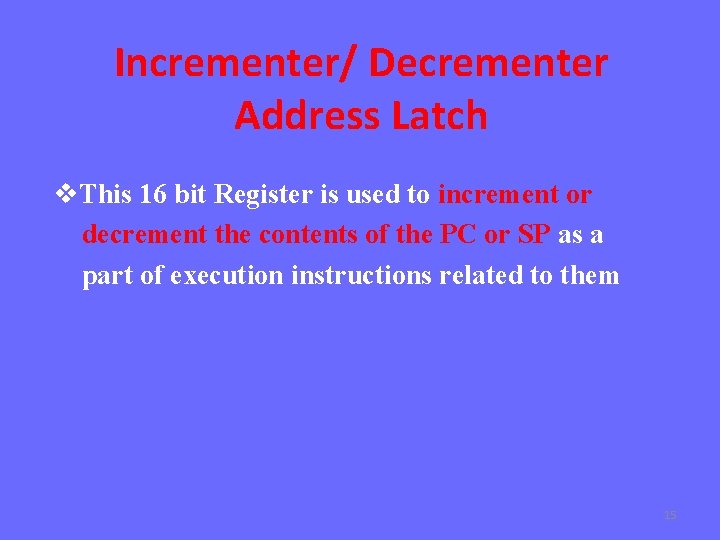 Incrementer/ Decrementer Address Latch v. This 16 bit Register is used to increment or