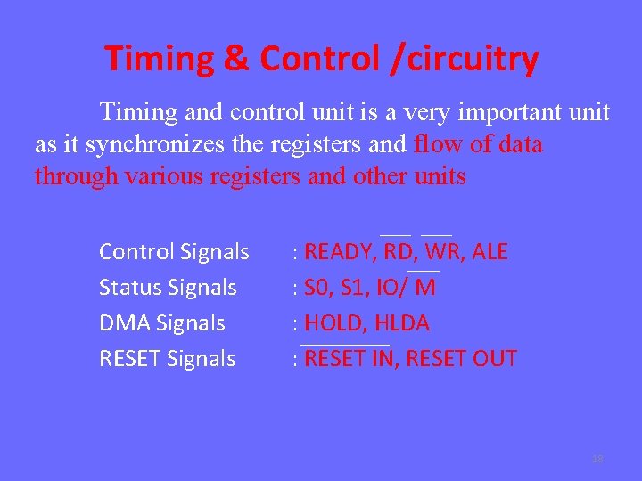 Timing & Control /circuitry Timing and control unit is a very important unit as