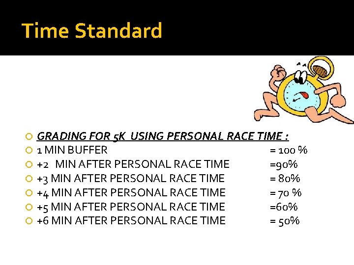 Time Standard GRADING FOR 5 K USING PERSONAL RACE TIME : 1 MIN BUFFER