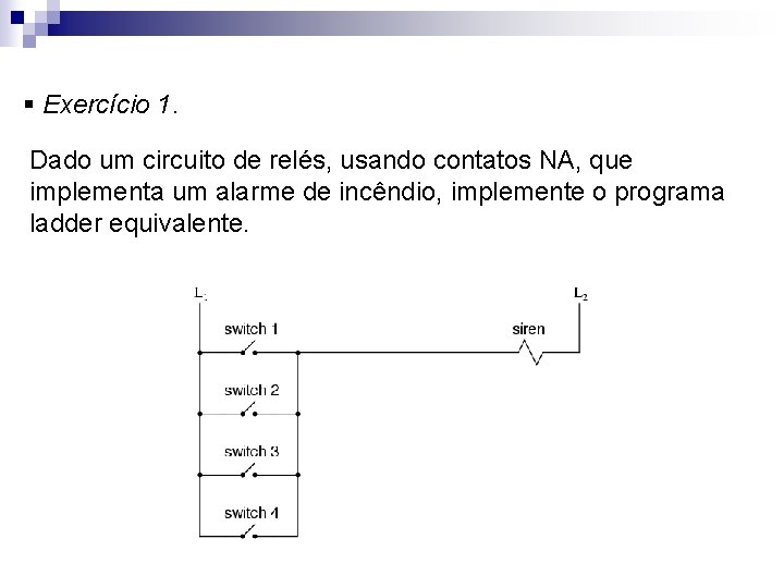 § Exercício 1. Dado um circuito de relés, usando contatos NA, que implementa um