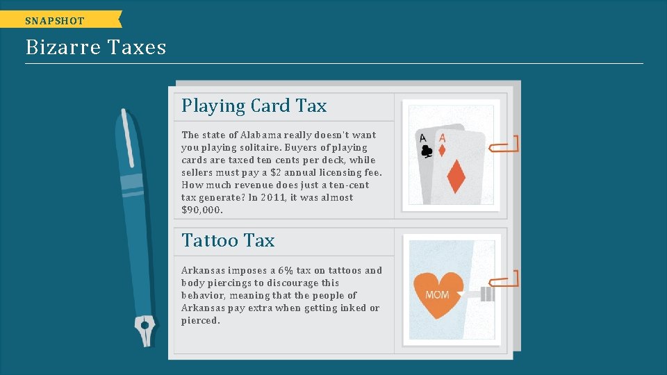 SNAPSHOT Bizarre Taxes Playing Card Tax The state of Alabama really doesn't want you