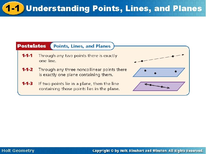 1 -1 Understanding Points, Lines, and Planes Holt Geometry 