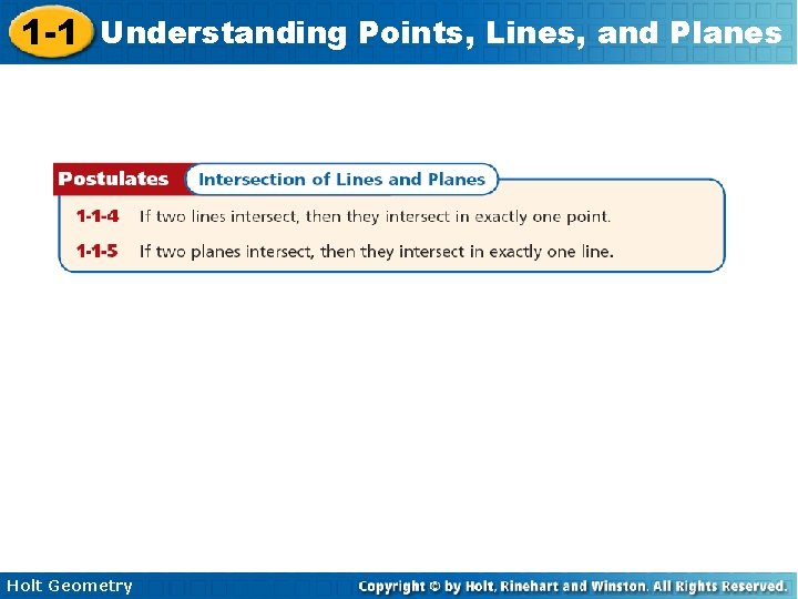 1 -1 Understanding Points, Lines, and Planes Holt Geometry 