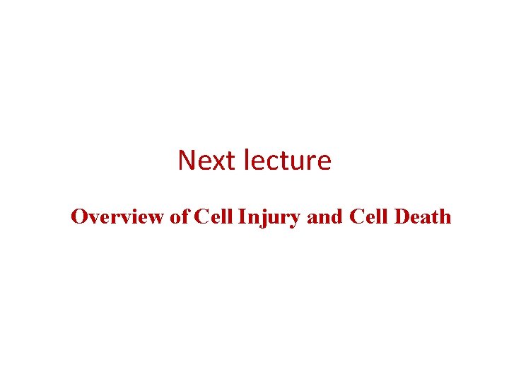 Next lecture Overview of Cell Injury and Cell Death 