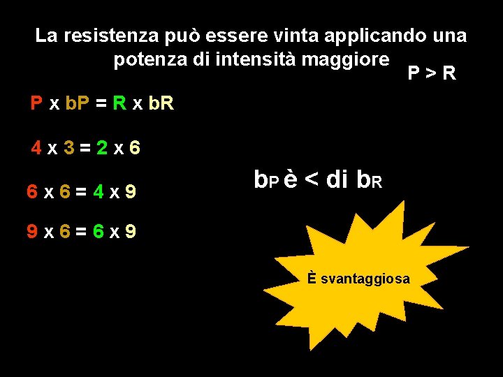 La resistenza può essere vinta applicando una potenza di intensità maggiore P>R P x